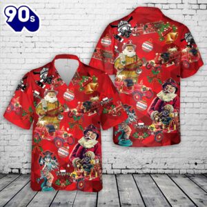 1914 Ford Model T Fire Engine Christmas Hawaiian Shirt