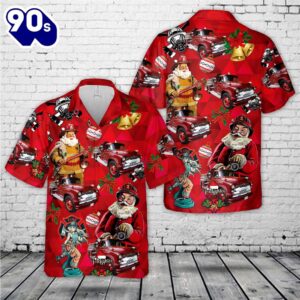 1957 Chevy Fire Truck Hurdy Gurdy Christmas Hawaiian Shirt