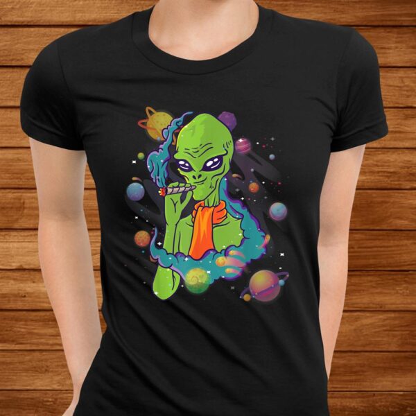 Alien Smoking Weed Cigarette Psychedelic Space Hippie Stoner Shirt