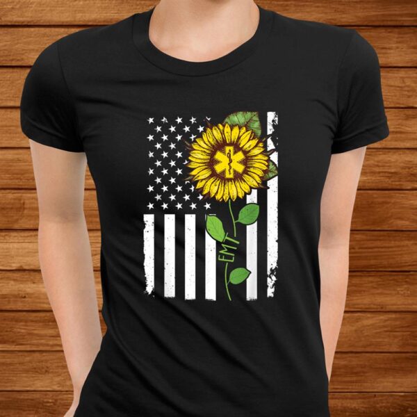 American Flag Emt Sunflower Hippie Tshirt Emt Shirt