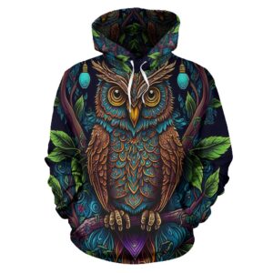 Art Owl Hoodie Hippie 3D…