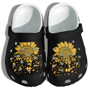 Autism Awareness Sunflower Puzzle Outdoor Crocs Shoes Clogs Gifts Kids Daughter Girls Mothers Day 2023
