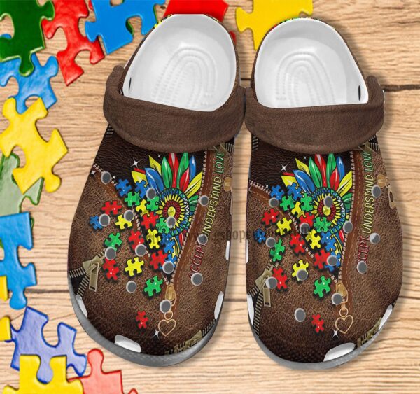 Autism Sunflower Leather Accept Under Stand Love Autism Shoes Croc Clogs