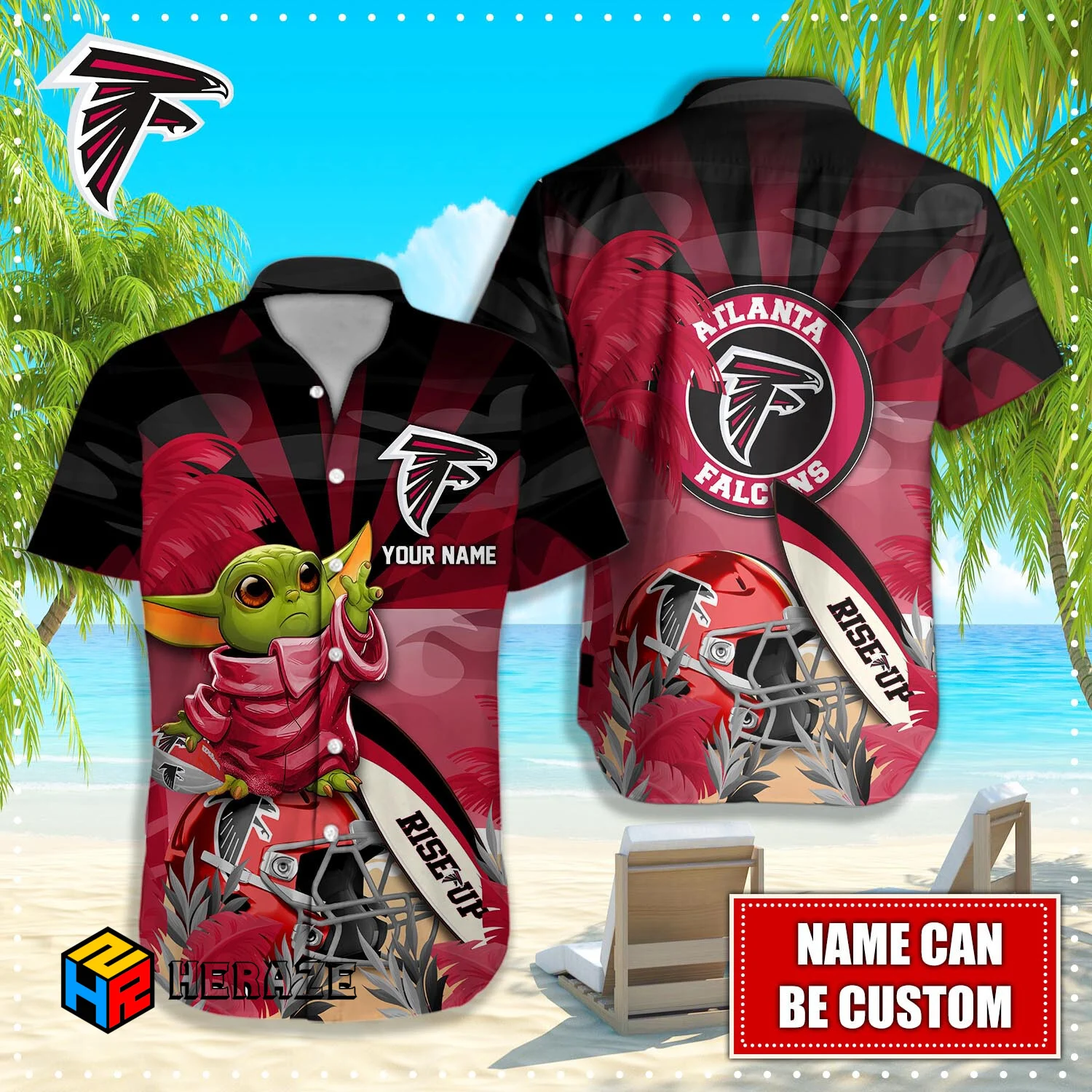 Baby Yoda Custom Name Atlanta Falcons NFL Aloha Hawaiian Shirt