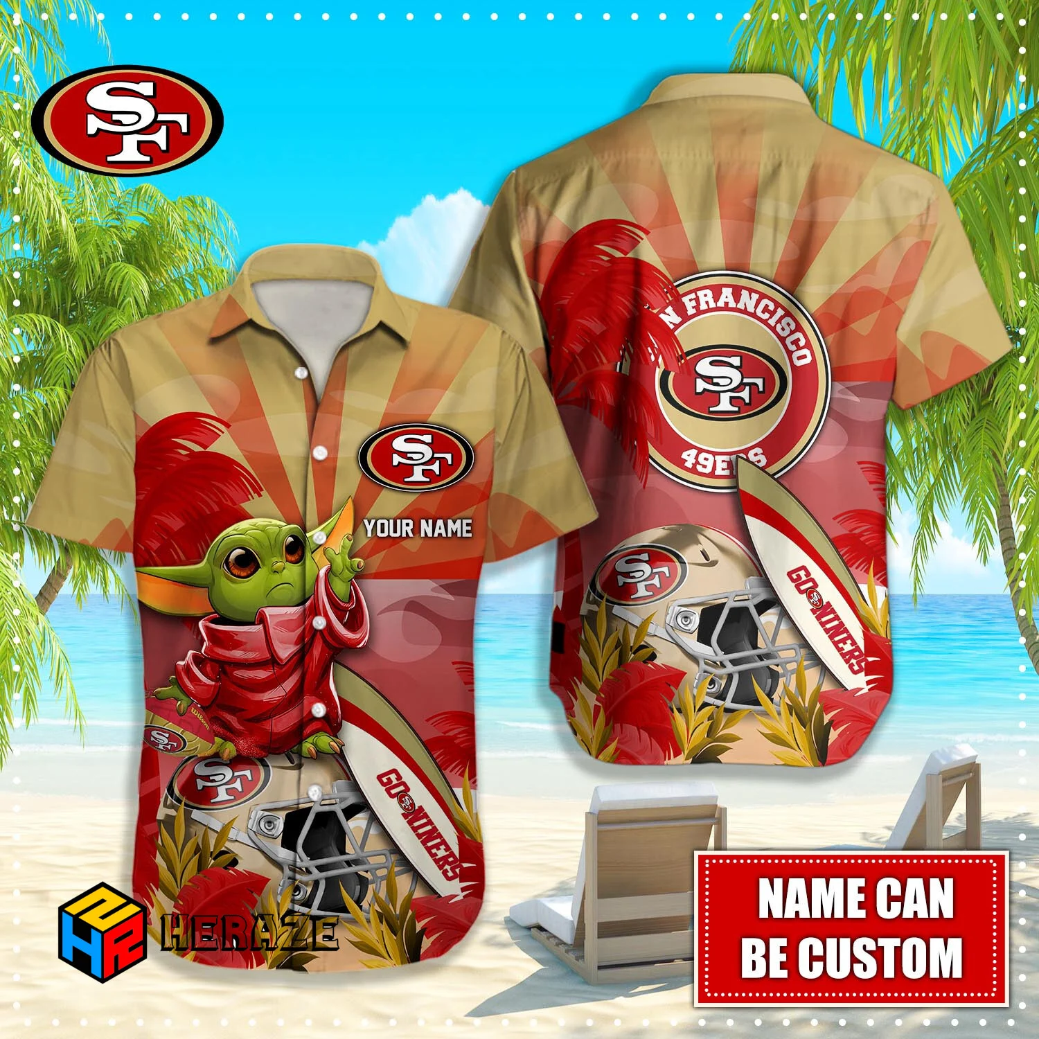 Baby Yoda Custom Name San Francisco 49ers NFL Aloha Hawaiian Shirt