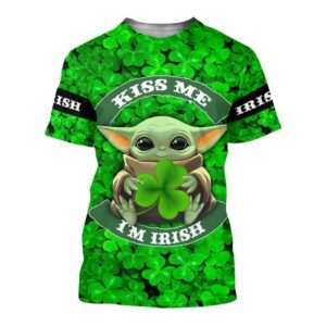 Baby Yoda Kiss Me I’m Irish St Patrick’s Day All Over Print Shirt