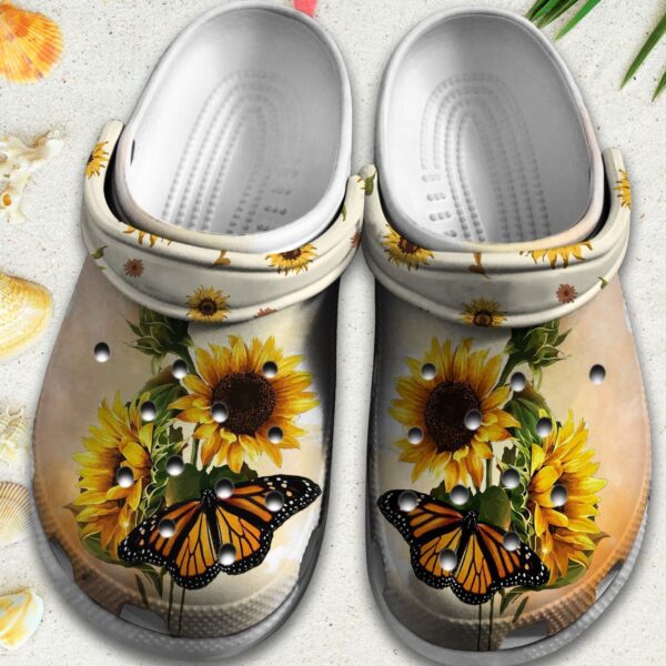 Butterfly On Sunflower World Custom Shoes Clogs Gift For Women Girl Grandma Mother Daughter Sister Niece Friend