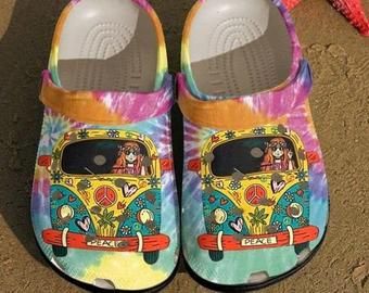 Camping Crocs 3D Shoes Hippie Girl Crocs Crocband Clog Camping Water Shoes Gift For Camper Lover Gift For Her