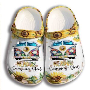 Camping Girl Sunflower Hippie Shoes Crocbland Clog Birthday Gifts For Niece Daughter
