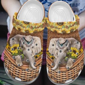 Elephant And Sunflower In Basket Shoes Clog