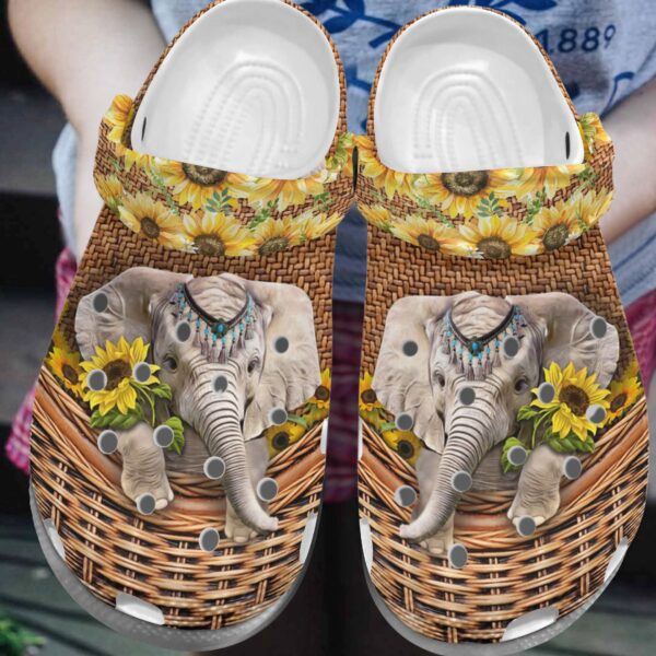 Elephant And Sunflower In Basket Shoes Clog