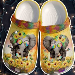 Elephant Hippie Sunflower Outdoor Croc Shoes