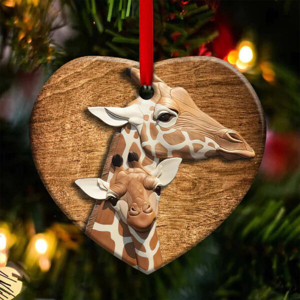 Giraffe Mom And Baby Ceramic Ornament