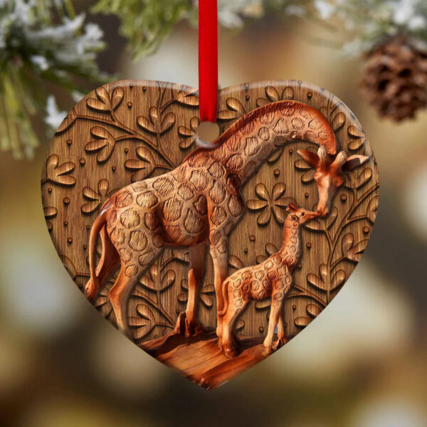 Giraffe Mom And Baby Flower Ceramic Ornament