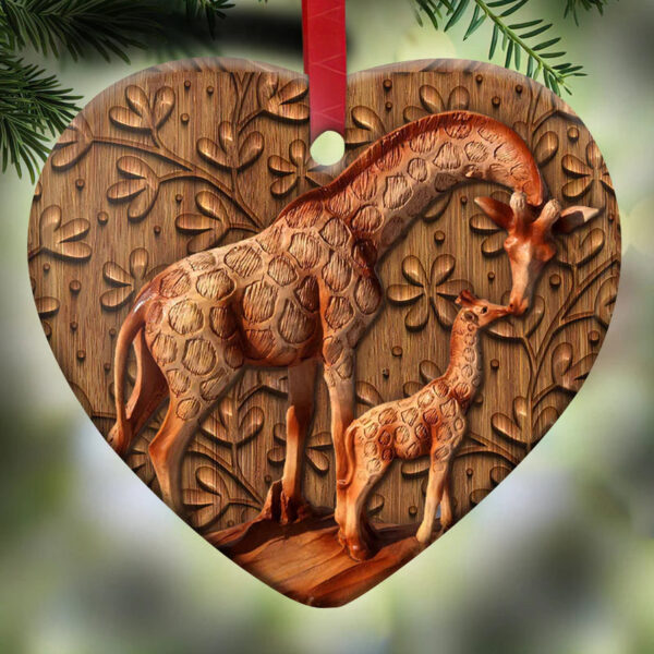 Giraffe Mom And Baby Flower Ceramic Ornament