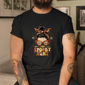 Groovy One Spooky Aunt Messy Bun Hippie Halloween Shirt 3