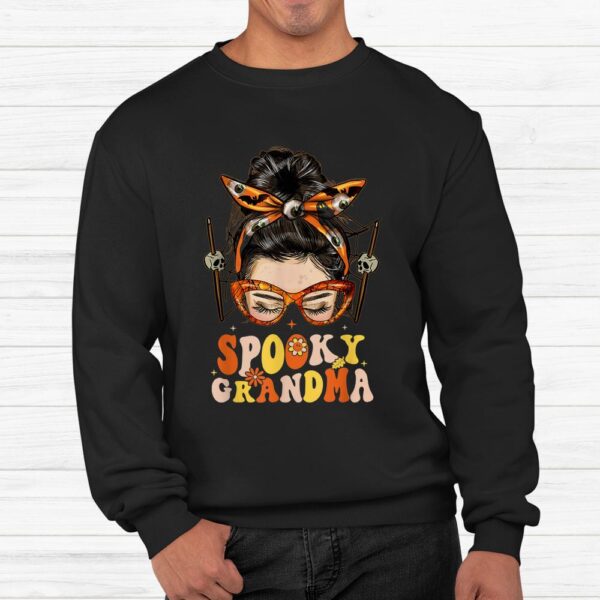 Groovy Spooky Grandma Messy Bun Women Hippie Halloween Shirt