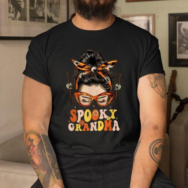 Groovy Spooky Grandma Messy Bun Women Hippie Halloween Shirt