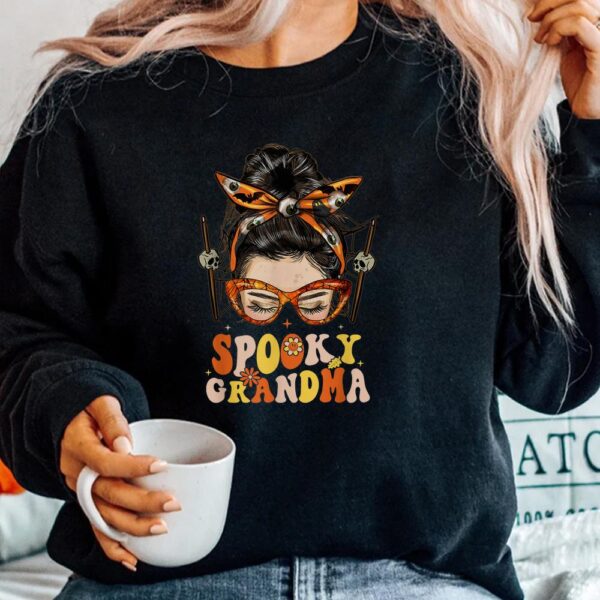 Groovy Spooky Grandma Messy Bun Women Hippie Halloween Shirt