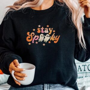 Groovy Stay Spooky Vibes Floral Ghost Hippie Halloween Shirt 4