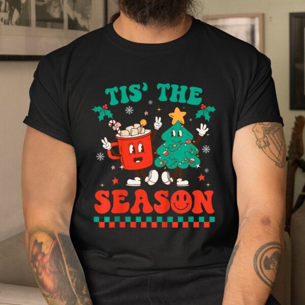 Groovy Tis The Season Christmas Hippie Hot Cocoa Pine Tree Shirt