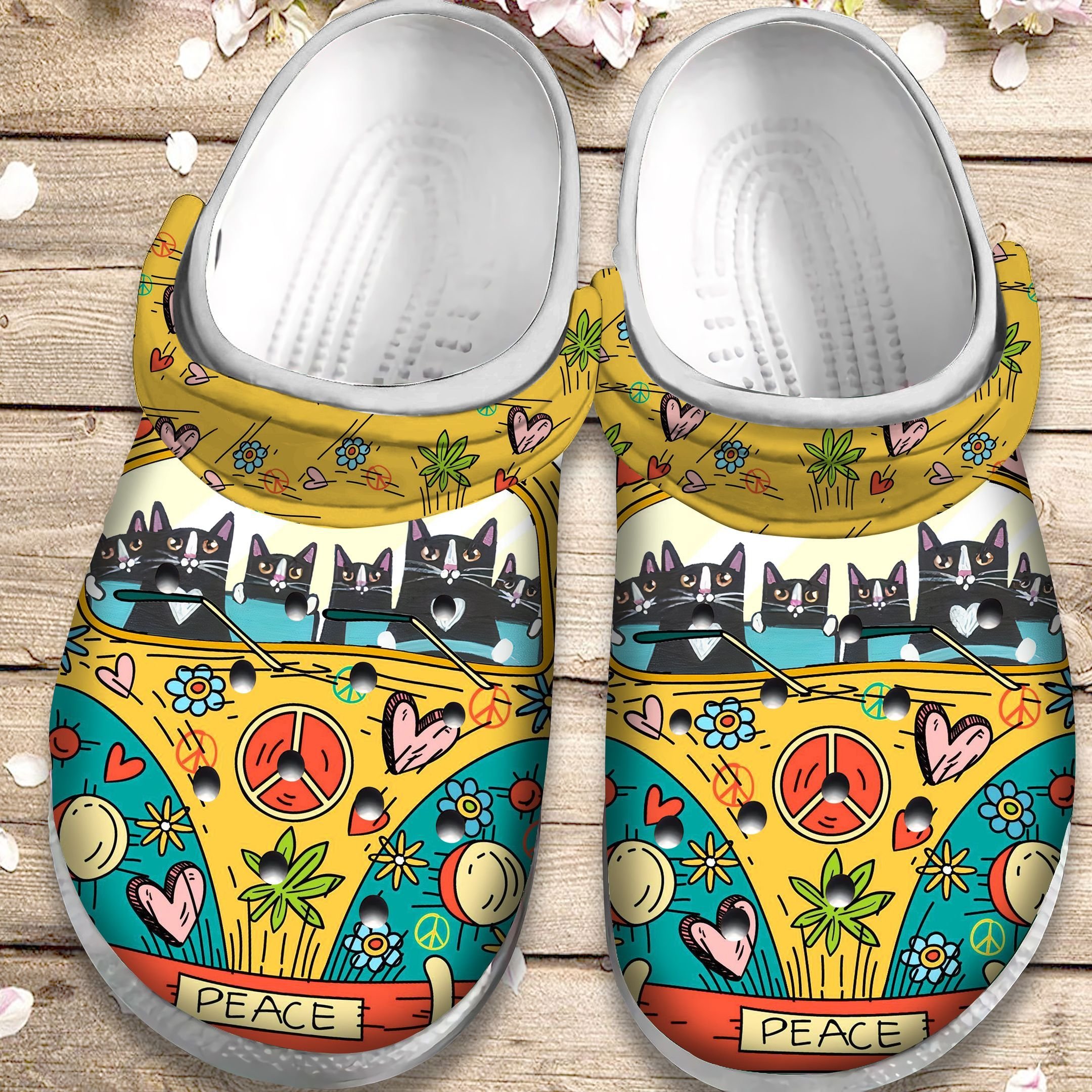 Hippie Cats Crocs Shoes  Peace Hippie Crocs Crocbland Clog Birthday Gift For Boy Girl Daughter Son