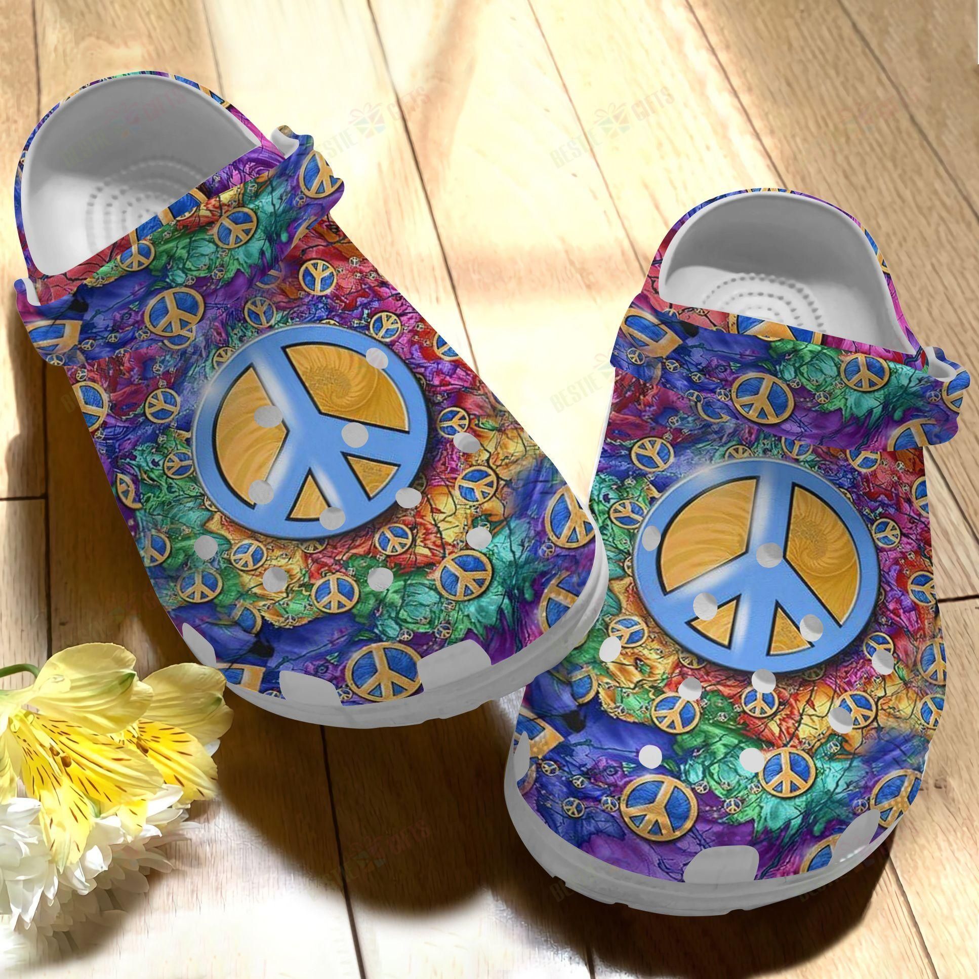 Hippie Crocs Classic Clog Whitesole Colorful Shoes