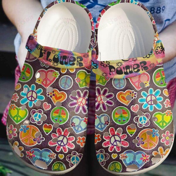 Hippie Crocs Classic Clog Whitesole Flower Power Shoes