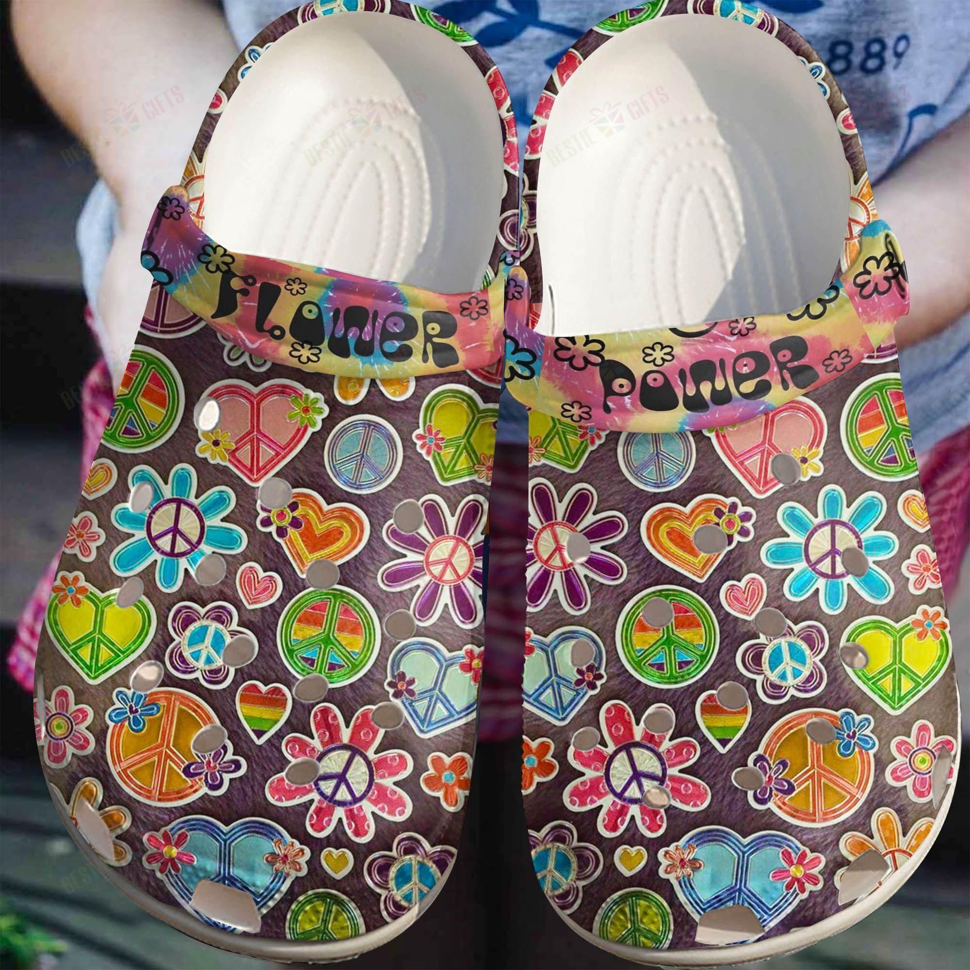 Hippie Crocs Classic Clog Whitesole Flower Power Shoes