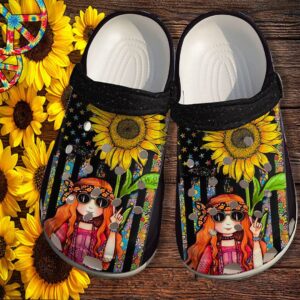 Hippie Daughter Gifts Sunflower Hippie Girl Croc Shoes Customize