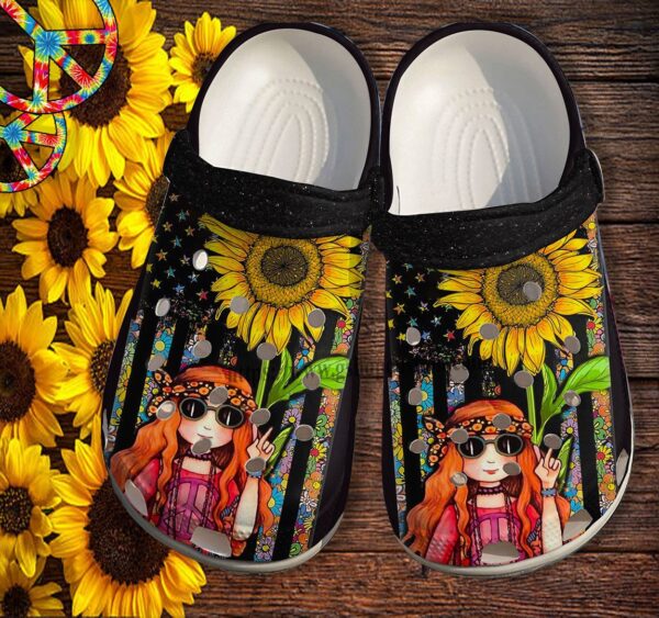 Hippie Daughter Gifts Sunflower Hippie Girl Croc Shoes Customize