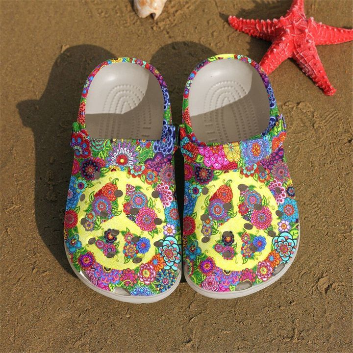 Hippie Floral Sign 1327 Crocs Crocband Clog Comfortable For Mens Womens Classic Clog Water Shoes