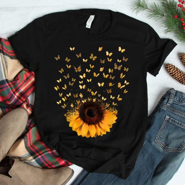 Hippie Girl And Butterflies Sunflower Shirt