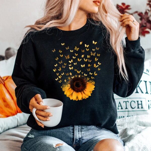 Hippie Girl And Butterflies Sunflower Shirt