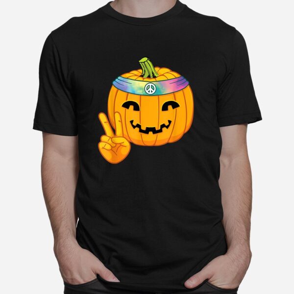 Hippie Halloween Pumpkin Peace Sign Hand Headband Tie Dye Shirt