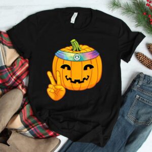 Hippie Halloween Pumpkin Peace Sign Hand Headband Tie Dye Shirt 2