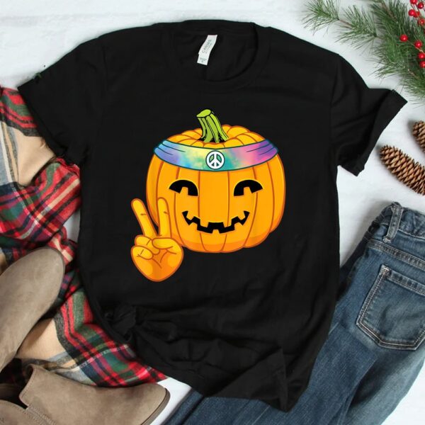 Hippie Halloween Pumpkin Peace Sign Hand Headband Tie Dye Shirt