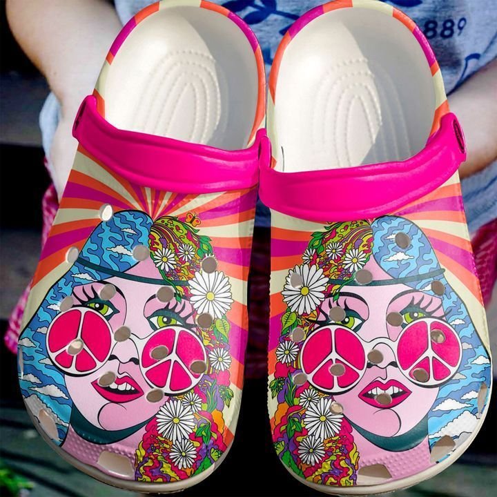 Hippie Lady Pink Crocs Clog Shoes