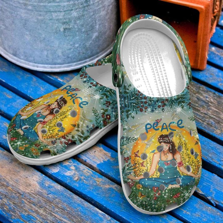 Hippie Peace Crocs Crocband Clog Comfortable For Mens Womens Classic Clog Water Shoes