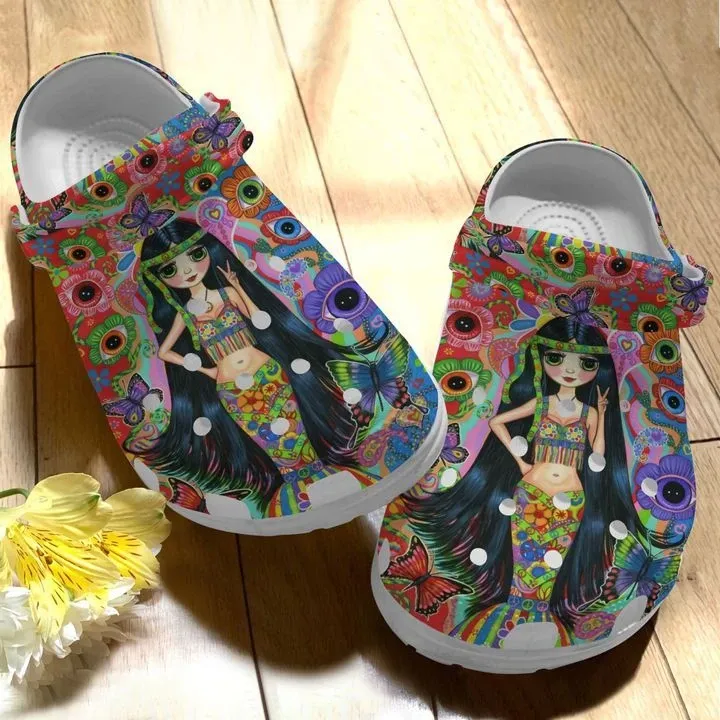 Hippie Personalize Clog Custom Crocs Fashionstyle Comfortable For Women Men Kid Print 3D Hippie Girl Ver 1