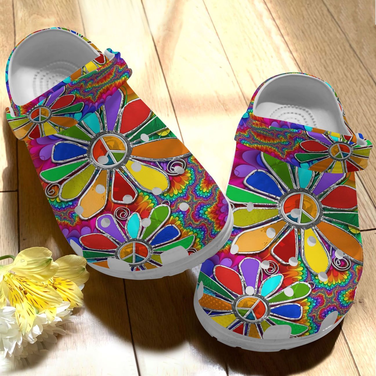 Hippie Personalize Clog Custom Crocs Fashionstyle Comfortable For Women Men Kid Print 3D Hippie Gorgeous Flower