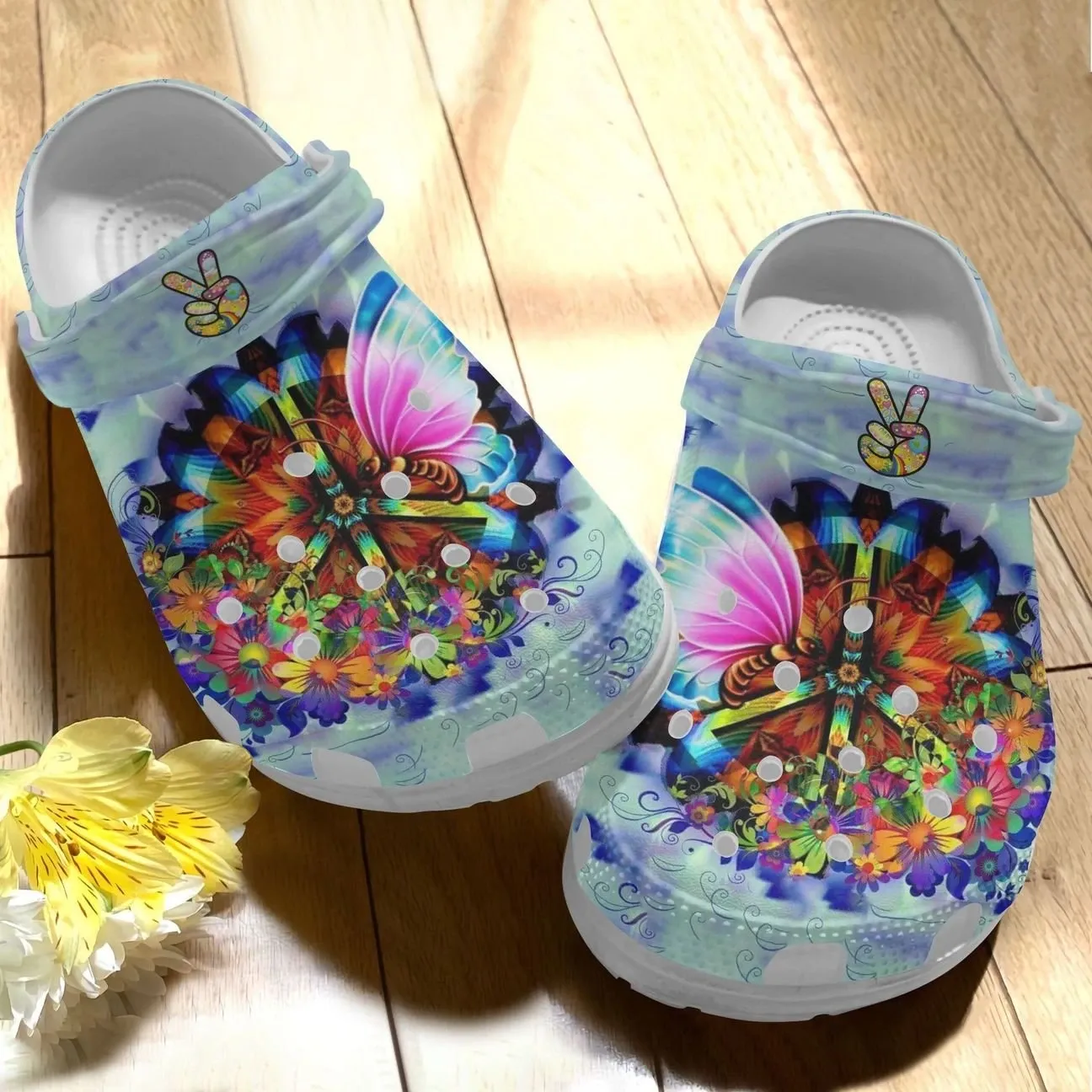 Hippie Personalize Clog Custom Crocs Fashionstyle Comfortable For Women Men Kid Print 3D Whitesole Happy Day