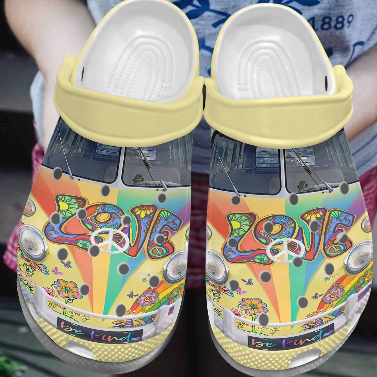 Hippie Personalize Clog Custom Crocs Fashionstyle Comfortable For Women Men Kid Print 3D Whitesole Hippie Van