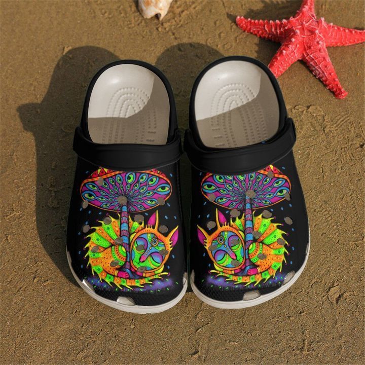 Hippie Trippie Cat And Mushroom Crocs Clog Shoes