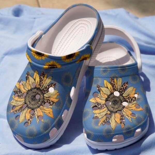 Leopard Sunflower Clogs Crocs Shoes Birthday Gifts For Grandma Mom Daughter