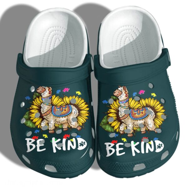 Llama Sunflower Merch Llama Sunflower Be Kind Custom Crocs Shoes Clogs Gifts Autism Awareness 2023