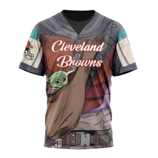 NFL Cleveland Browns Custom Name Number Mandalorian And Baby Yoda T-Shirt