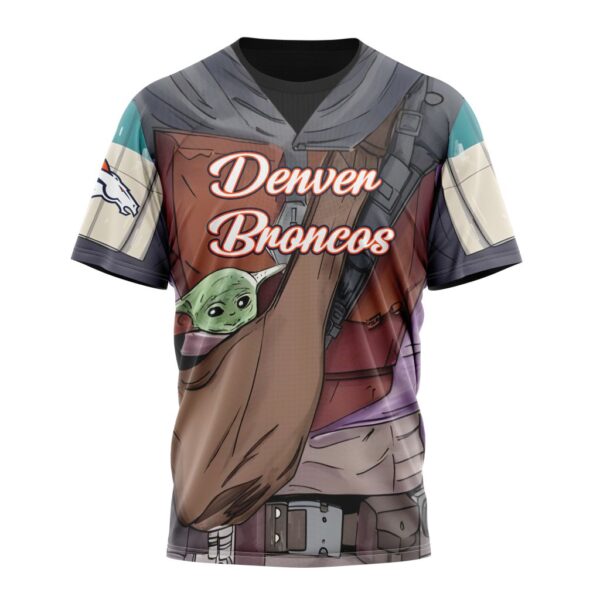 NFL Denver Broncos Custom Name Number Mandalorian And Baby Yoda T-Shirt