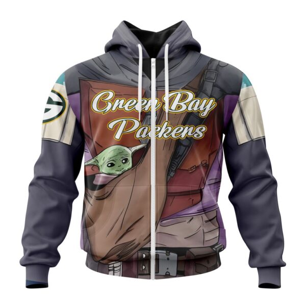 NFL Green Bay Packers Custom Name Number Mandalorian And Baby Yoda Zip Up Hoodie