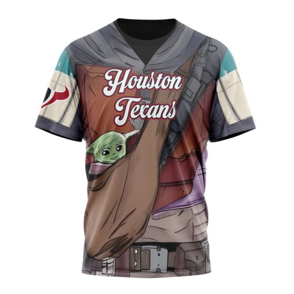 NFL Houston Texans Custom Name Number Mandalorian And Baby Yoda T-Shirt